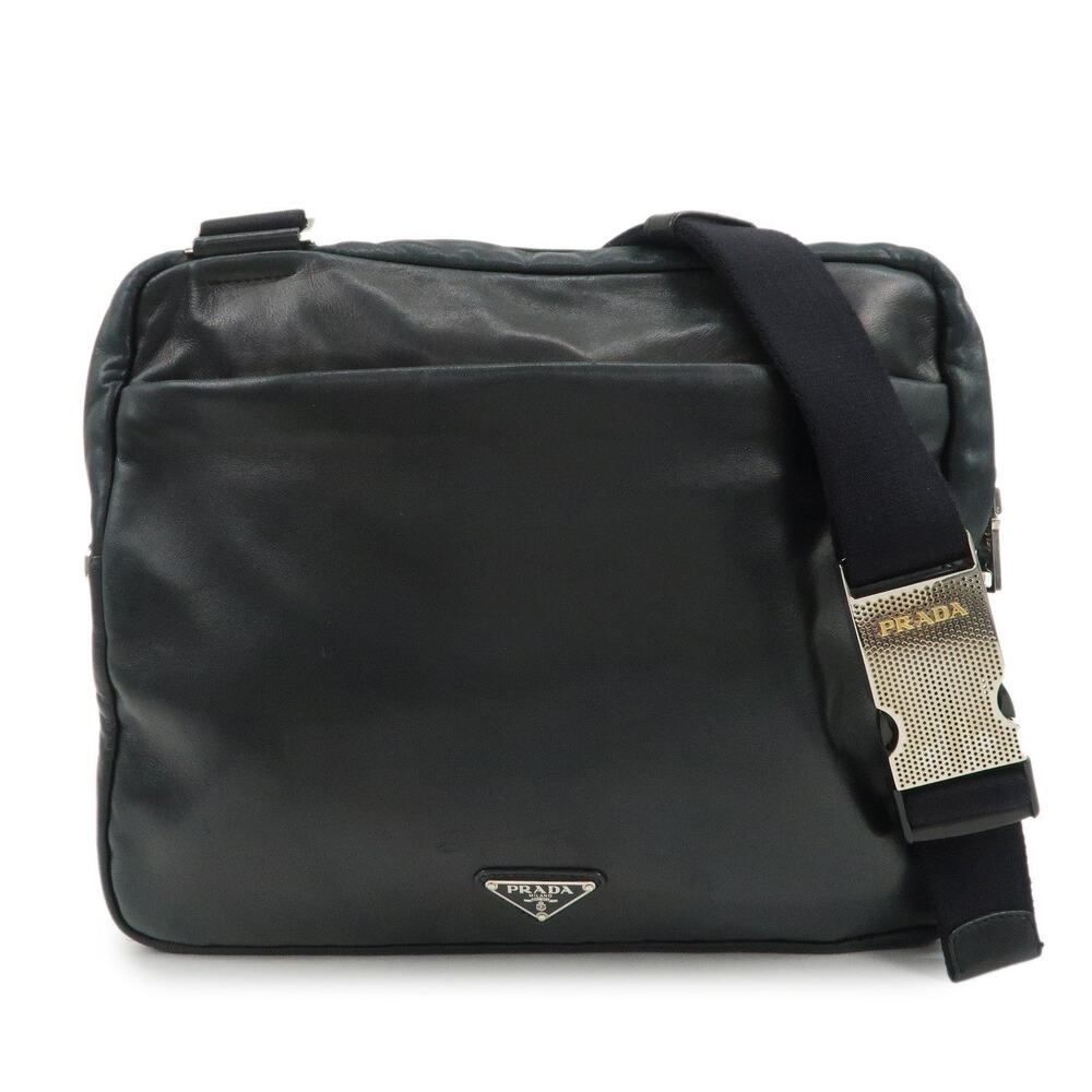 Prada Triangle Logo Lambskin Leather Crossbody Bag Black